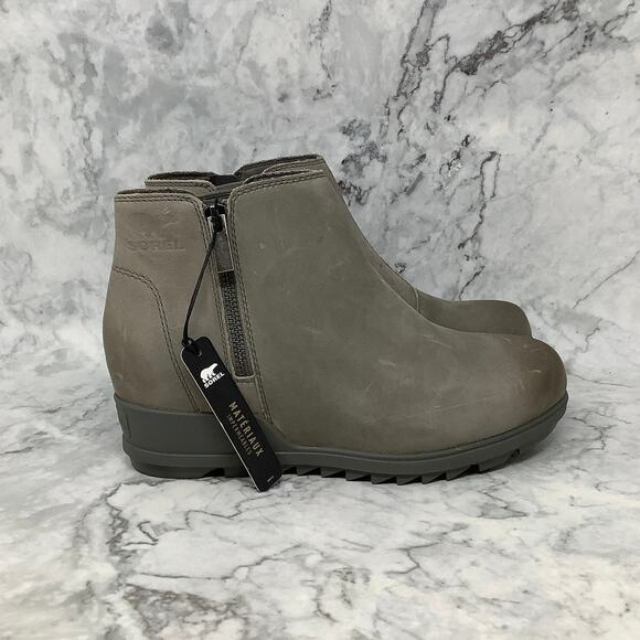 Sorel Size 8.5 Quarry/Sea Salt Evie Zip Leather Wedge Bootie Waterproof P24-13 - Picture 3 of 10